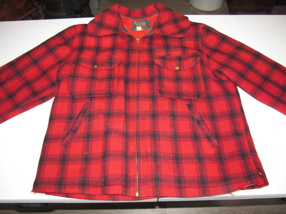 Vintage Woolrich Woolen Mills Men's Coat Wool Red Buffalo Plaid Hunting  Work USA
