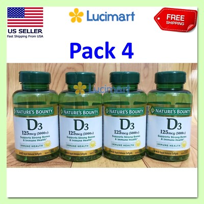 Nature's Bounty Vitamin D3 5000iu Supports Immune System and Bone Health, Pack 4