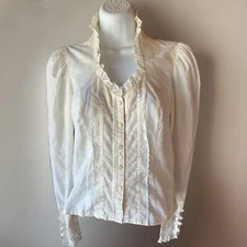 Vtg Jessica’s Gunnies McClintock GUNNE SAX Victorian Blouse Ivory Lace Sz XS