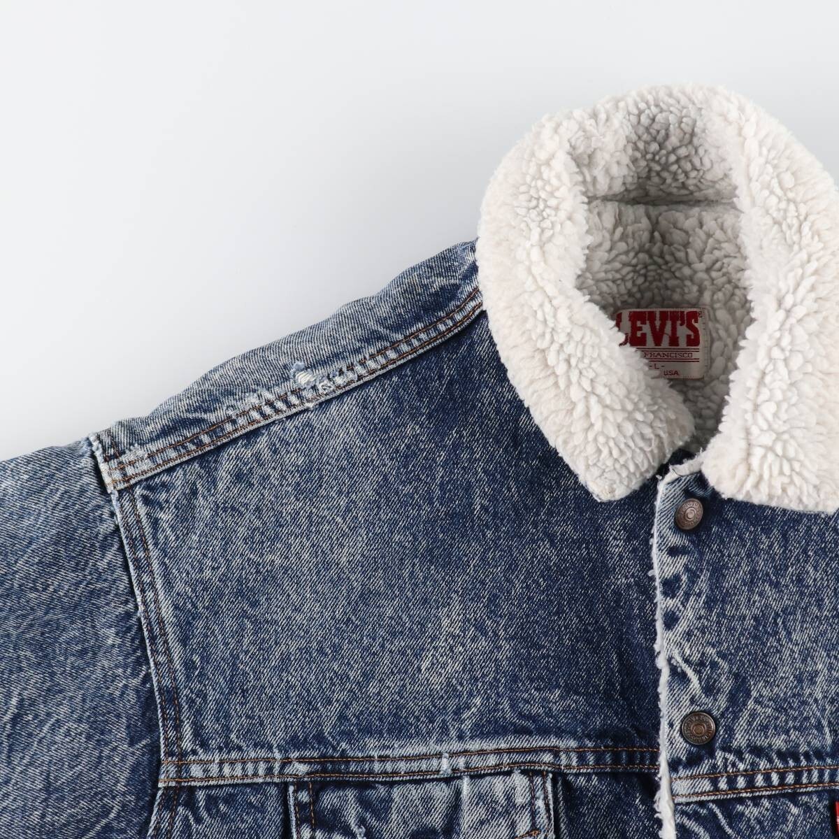 80s Levi’s 70629 DENIM BOA JACKET Size L 80s-90'S Levi's Chemical Wash Denim Boa Jacket Made in USA