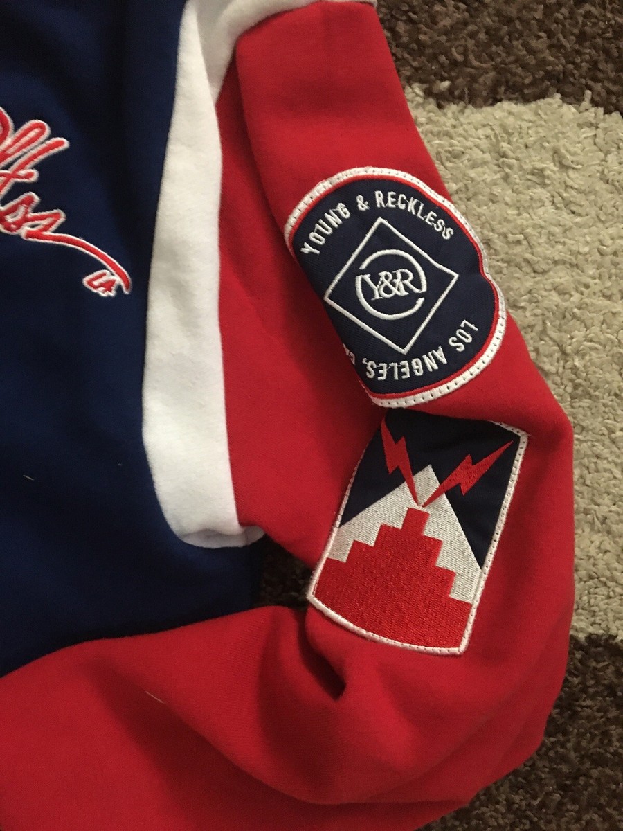 Young and Reckless Mens Jacket S Varsity Style Blue Red Young and Reckless Mens Jacket S Varsity Style Blue Red