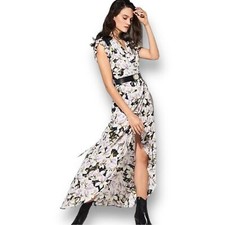 Happy x Nature Lilac/Black Floral Sleeveless Wrap Dress Women's Med NWT FLAW