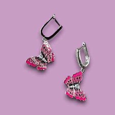 Silver Plated Butterfly Drop Earrings Pink Butterfly Earrings Women Jewelry Gift