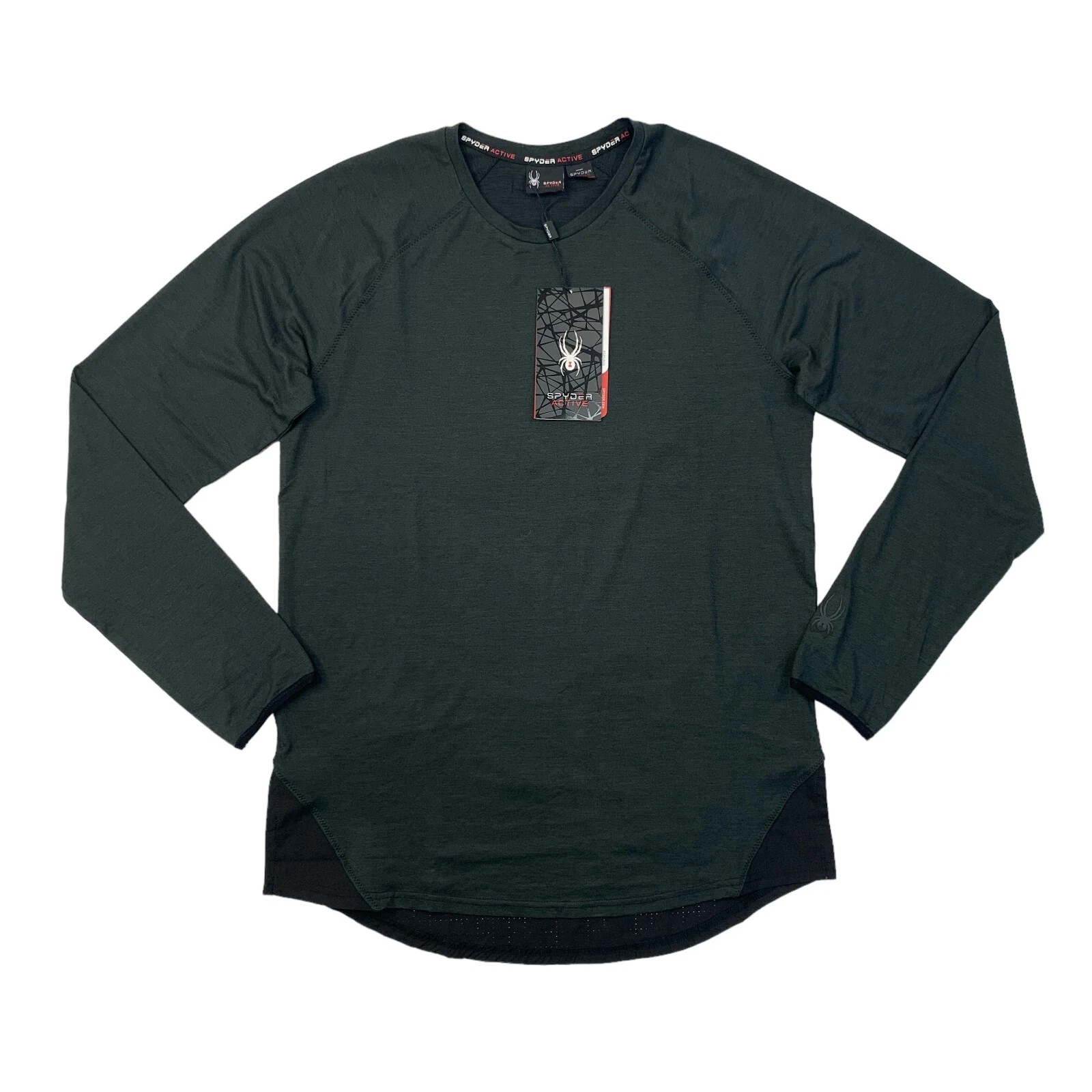 Spyder Shirt Mens M Charcoal Active Breathable Stretch Long Sleeve Quick Dry