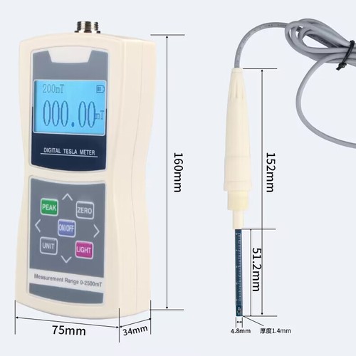 6.3" Digital Tesla Meter Gauss Meter Teslameter Fluxmeter With Radial Hall Probe - Bild 2 von 11