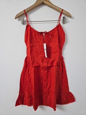Urban Outfitters gesmoktes Minikleid Damen XXS rot Rüschen Boho Cottagecore