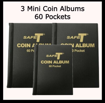 3 SAFE T 60 Side Load Pocket Mini Coin Albums Wallet 2x2 Mylar Flips 10 Pages 