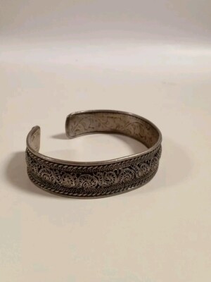 Vintage Bracelet Filigree Cuff 925 Sterling Silver Nepali Himilayan - E62