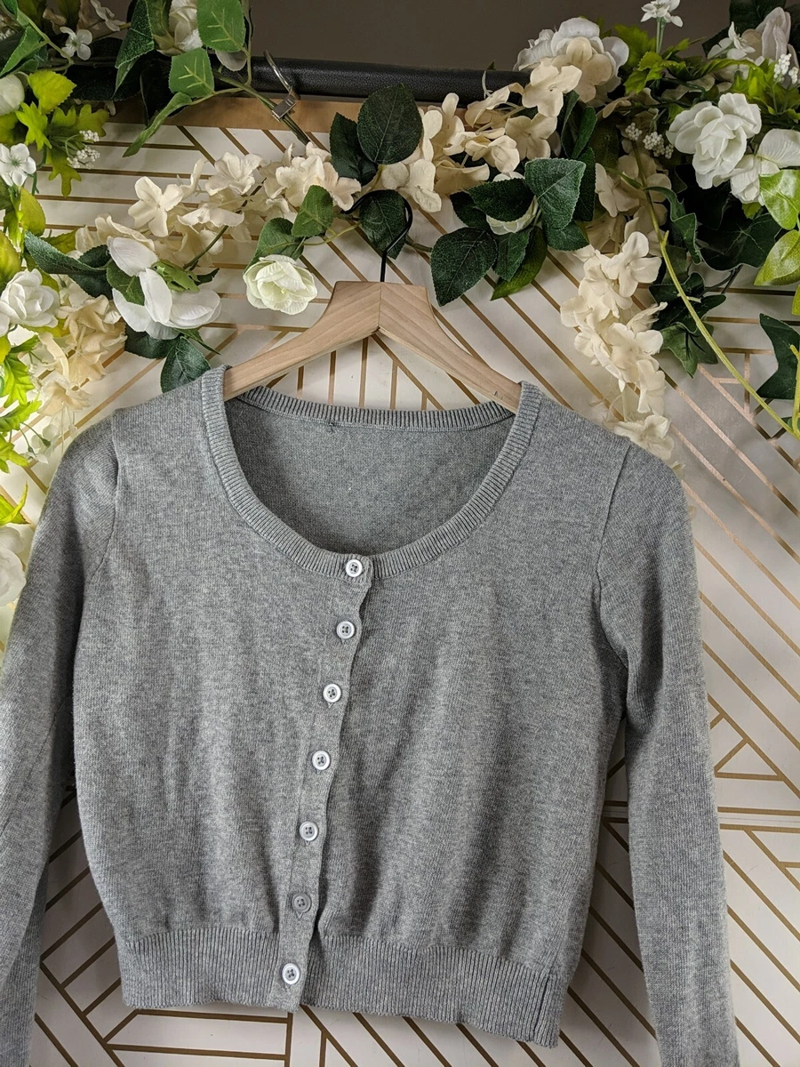 Brandy Melville Gray Cropped Cardigan Button Up Long Sleeve Top