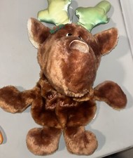 Vintage Merry Christmas Stocking Reindeer Plush Moose 13" Taiwan FLAW