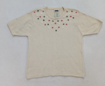 Northern Reflections Women's Sweater Size L Beige Embroidered Short Sleeve