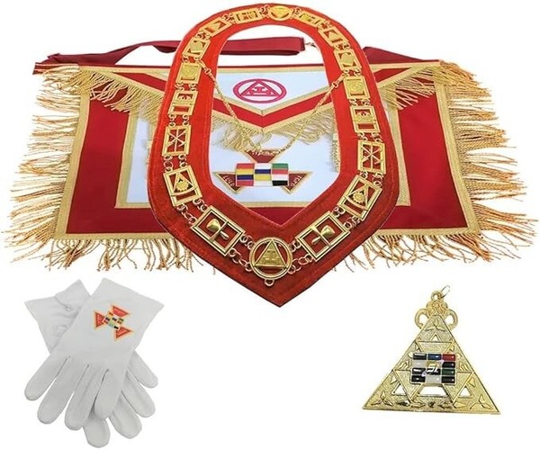 Delantal Masónico Arco Real PHP Pasado Sumo Sacerdote, Cuello de Cadena, Joya y Guantes