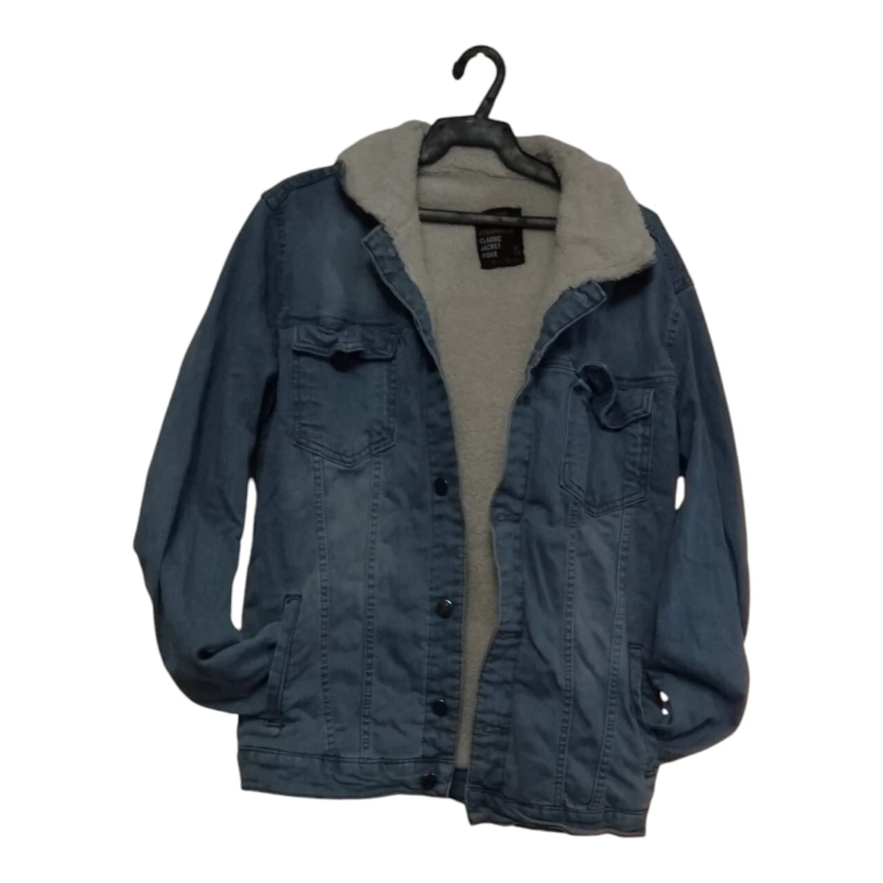 Jeans Jacket For Men Size S, Blue Color, Lining with white fur, Made In Turkey .