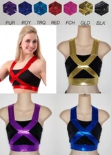 Sidelines CROP TOP Dance Costume Black With Color & Size Choice New