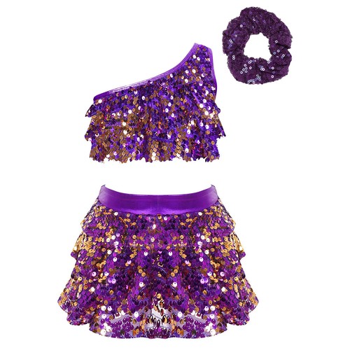 Kids Girls Outfit Dance Set Latin Suit Shiny Competition Culottes Costume Jazz - Picture 43 of 51
