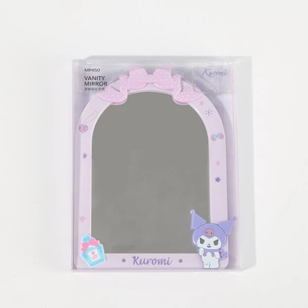 Lindo espejo Kuromi Sanrio Miniso arco Kawaii escritorio soporte espejo rosa púrpura 8" Foto 4 de 4