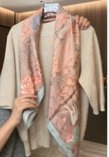 Pure 18 Momme Twill Silk Wrap Scarf Bandanna leaf Print Square Shawl 35’’new