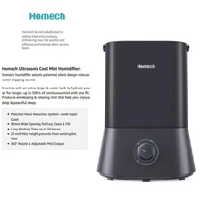 Homech HM-AH001 Cool Mist 4L Humidifier 26dB Quiet Ultrasonic 360° Nozzle DI21_K