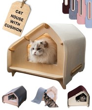 Cat House   Covered Indoor Pet Bed with Cushion  Scratcher  Wood Cat Scratc...
