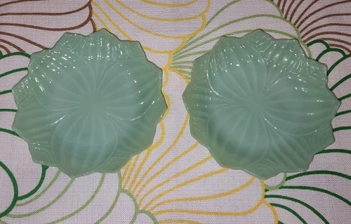 Fire King Jadeite Lotus Leaf And Blossom Plates (2)