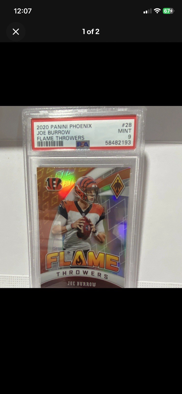 Panini 2020 Phoenix Flame Throwers Joe Burrow RC #28 Bengals PSA 9