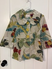 VTG 3 Sisters Cotton Floral Jacket Colorful USA Made Buttons 3/4 Sleeves Small