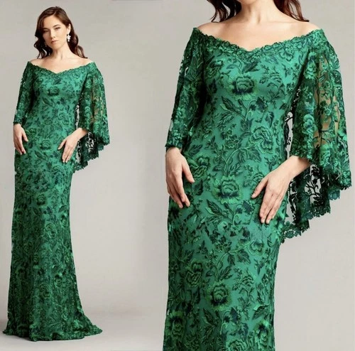 NWT Tadashi Shoji Lace Gown Green Long Dress Cape Maxi Party Dress Formal