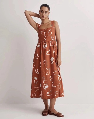 Madewell, Madewell Caroline Z Hurley Abstract Alpha Tank Midi Dress XL Rust Orange