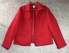 Chicos Jacket Womens 1 Medium Red Textured Blazer Lined Open Front Capsule
