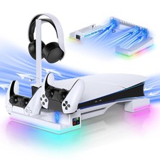 Horizontal Charging Stand with Cooling Fan for PS5 Slim Controller Charger