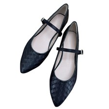 Stunner Women's Diamond Grid Pointed Toe Mary Jane Shoes Black 38 6.5