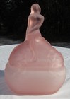 Frosted Pink Depression Glass Phoenix "Camellia" Powder Box, Very Good Condition — photo 4