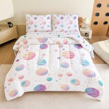 Boys Twin Size Space Bedding Set - 5 Piece Rocket Galaxy Comforter with Dee...