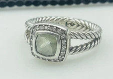 David Yurman Sterling Silver Albion Green Prasiolite & Diamond Ring Size 8.5