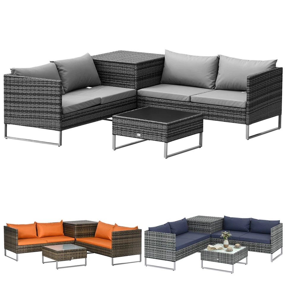 Rattan Garden Furniture Corner Sofa Set with Storage Table, Cushions - Image 1 of 1