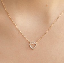 Crystal Heart Pendant Necklace Hollow Heart Choker Necklace Golden