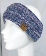 C.C. Knitted Headband Ear Warmer Womens One Size  Purple Verigated Lined Winter 