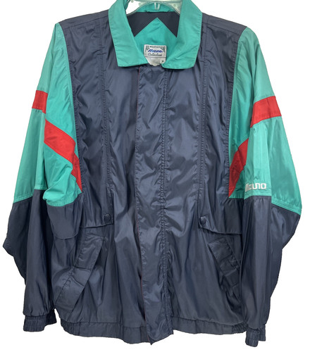 Mizuno, Vintage Mizuno Collection Mens Windbreaker Size M Teal Red Gray Adjustable Waist