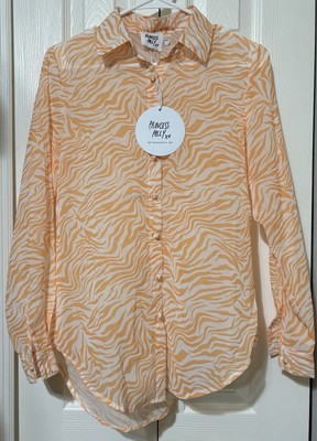 Princess Polly Ziggy Shirt Orange Size 0 NWT Sheer Button Down Long Sleeve