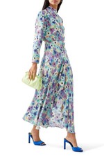 NEW Rixo Dani floral silk midi dress Lilac Ink X Large Ruffle