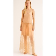 Free People Intimately S Slip Dress Peach Mesh Lace Overlay Tiered Nowhere To Go