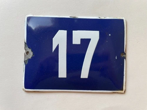 Vintage Enamel Porcelain House Number 17 Door Sign