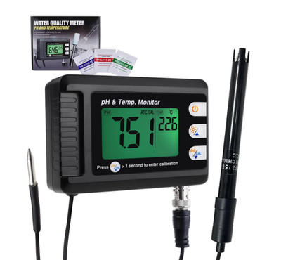 Digital Combo pH& Temperature Meter, Aquarium Thermometer pH Monitor W/Automatic
