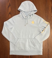 Carhartt Women's Relaxed Fit Hoodie Logo Sleeve Graphic Sweatshirt Size L Blue
