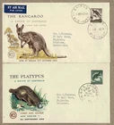 Australia 1959 WCS Kangaroo Platypus FDC Cover x2 inc cd Cairns