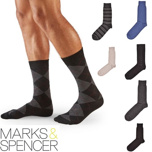 Mens Marks And Spencer M&S Socks Rich Cotton Designer Freshfeet Casual