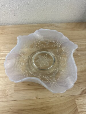 Vintage Fenton Beaded Star & Swag Pattern Pedestal Dish Clear Opalescent