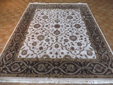 8 X 10 Hand Knotted Ivory & Brown Tabrez With Silk Oriental Rug G3097