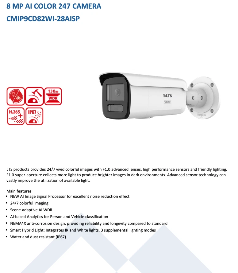 CMIP9CD82WI-28AISP IP 8MP/4K Ai Color 247 Long Range 196ft Hybrid Light Camera - Image 3 of 4