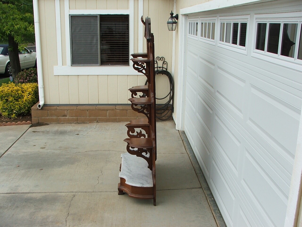 Quality Antique Victorian 6' 10" Decorative Walnut & Marble Etagere